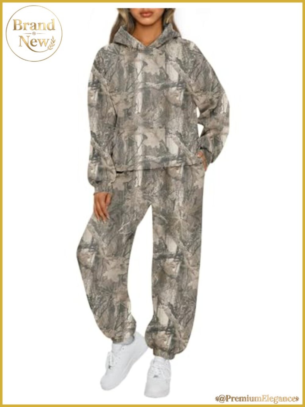 Camo Sweatsuit 2 Piece Fleece Lined Hoodie Sweatpants Set Womens Loungewear